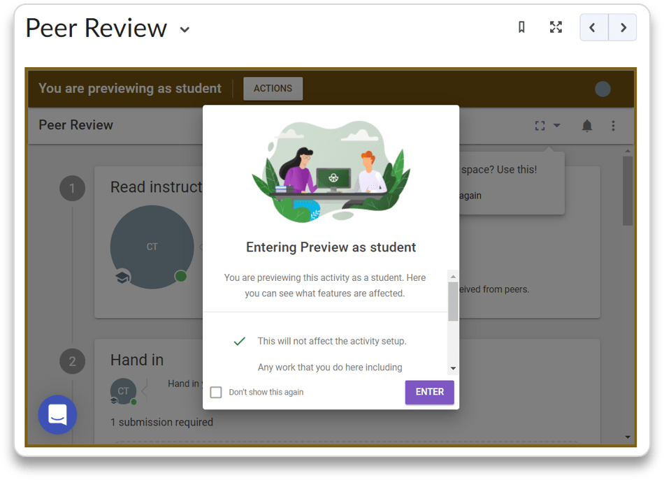 Image shows student preview screen on a Feedback Fruits activity.