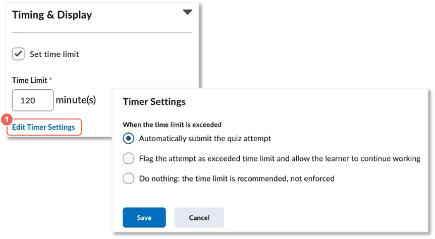 screenshots of new quiz timing options
